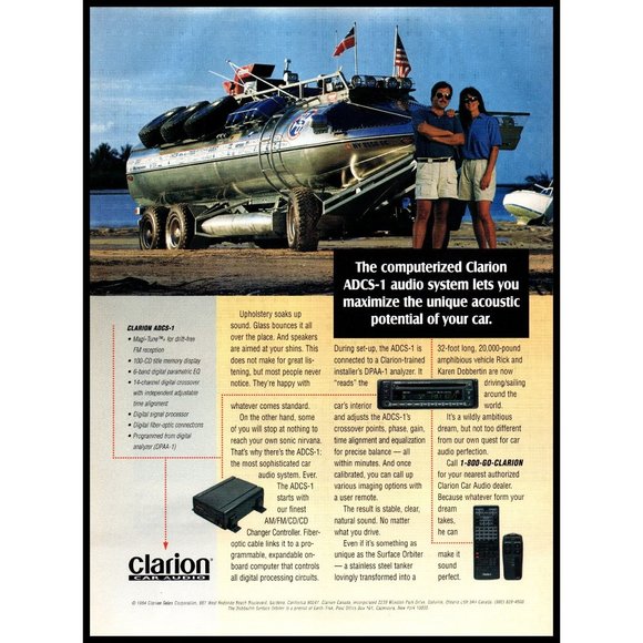 1994 Clarion Car Audio ADCS-1 Vintage Print Ad Surface Orbiter Beach Wall Art - Picture 1 of 1